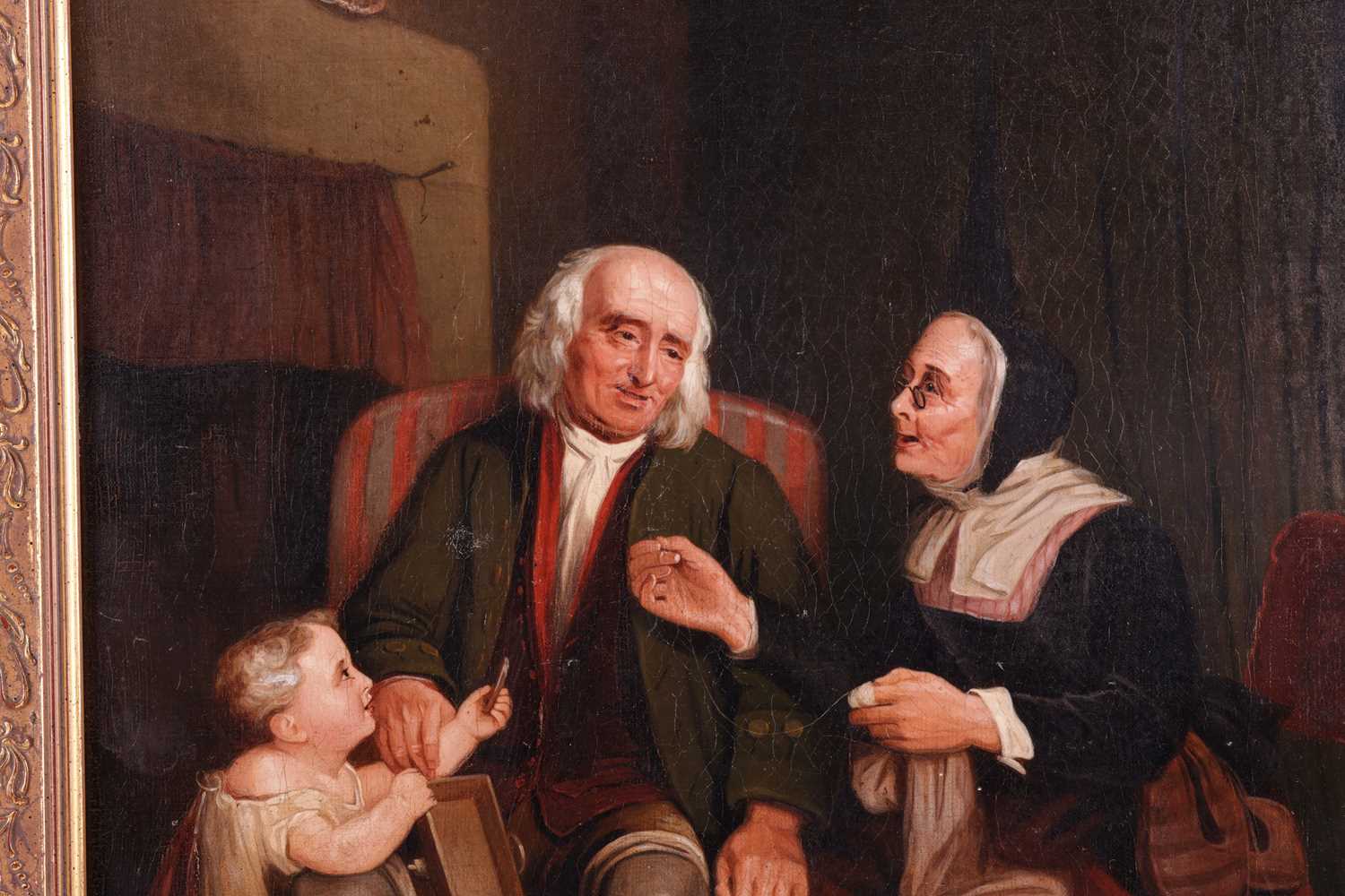 Attributed to Joseph Clarke (1834-1926), Child with Grandparents, unsigned, oil on canvas, 47 x 36 c - Image 5 of 9