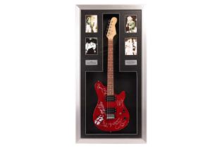 The Rolling Stones: an electric guitar signed by Mick Jagger, Ronnie Wood, Keith Richards, Bill