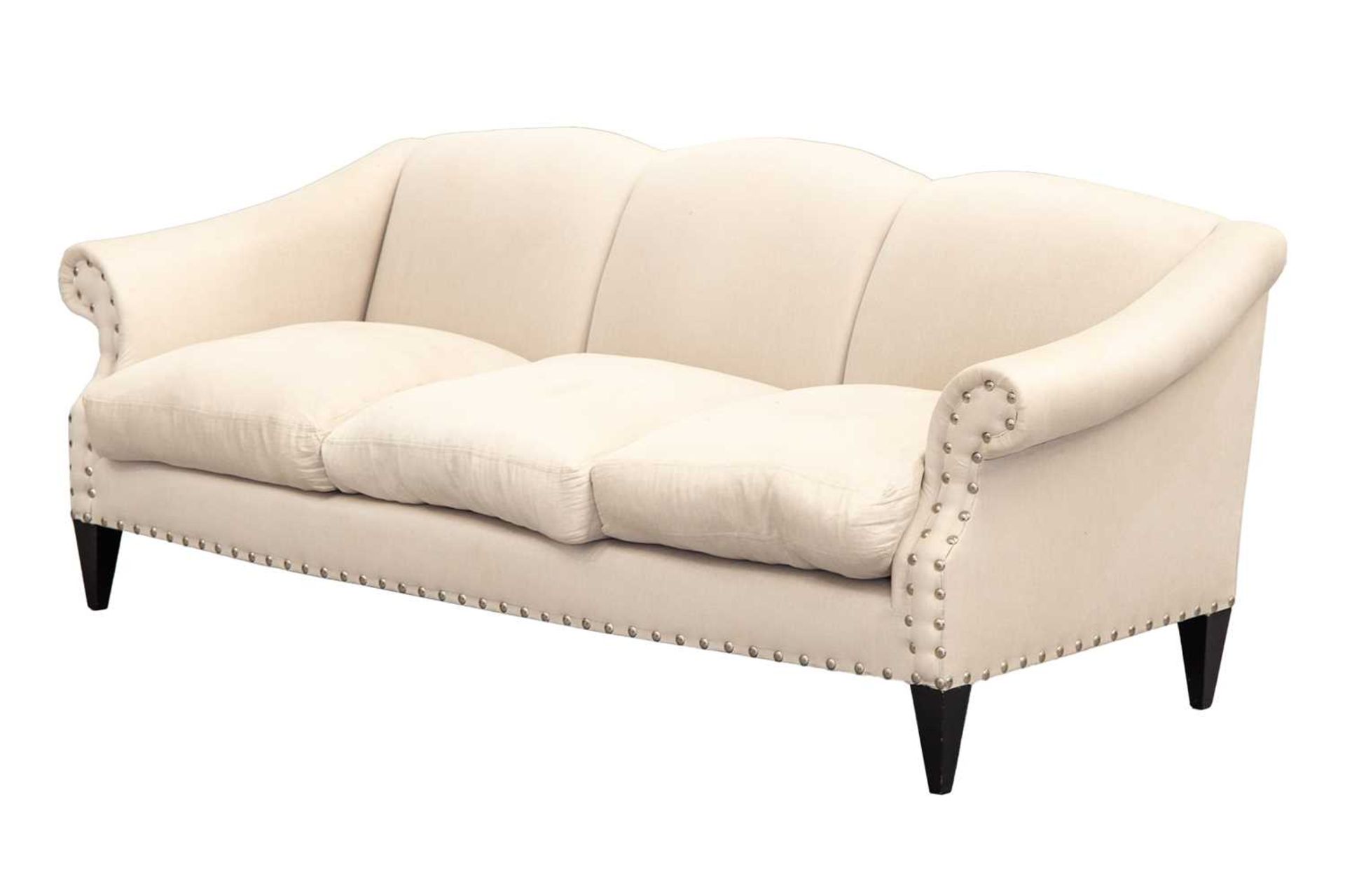 A contemporary triple camelback three-seat sofa, with oatmeal herringbone silk stuff over upholstery - Image 3 of 4