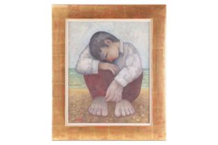 Richard Scott (b.1946), 'Sad Boy' (1998), signed 'Scott' (lower left), oil on canvas, 50 x 40 cm,