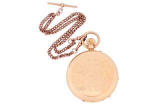 An 18ct yellow gold full hunter pocket watch together with a 9ct gold Albert chain; the pocket watch