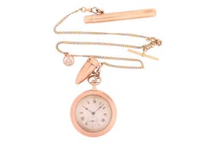 A 9ct gold open-face pocket watch together with a 9ct gold propeller pen, a Masonic pendant