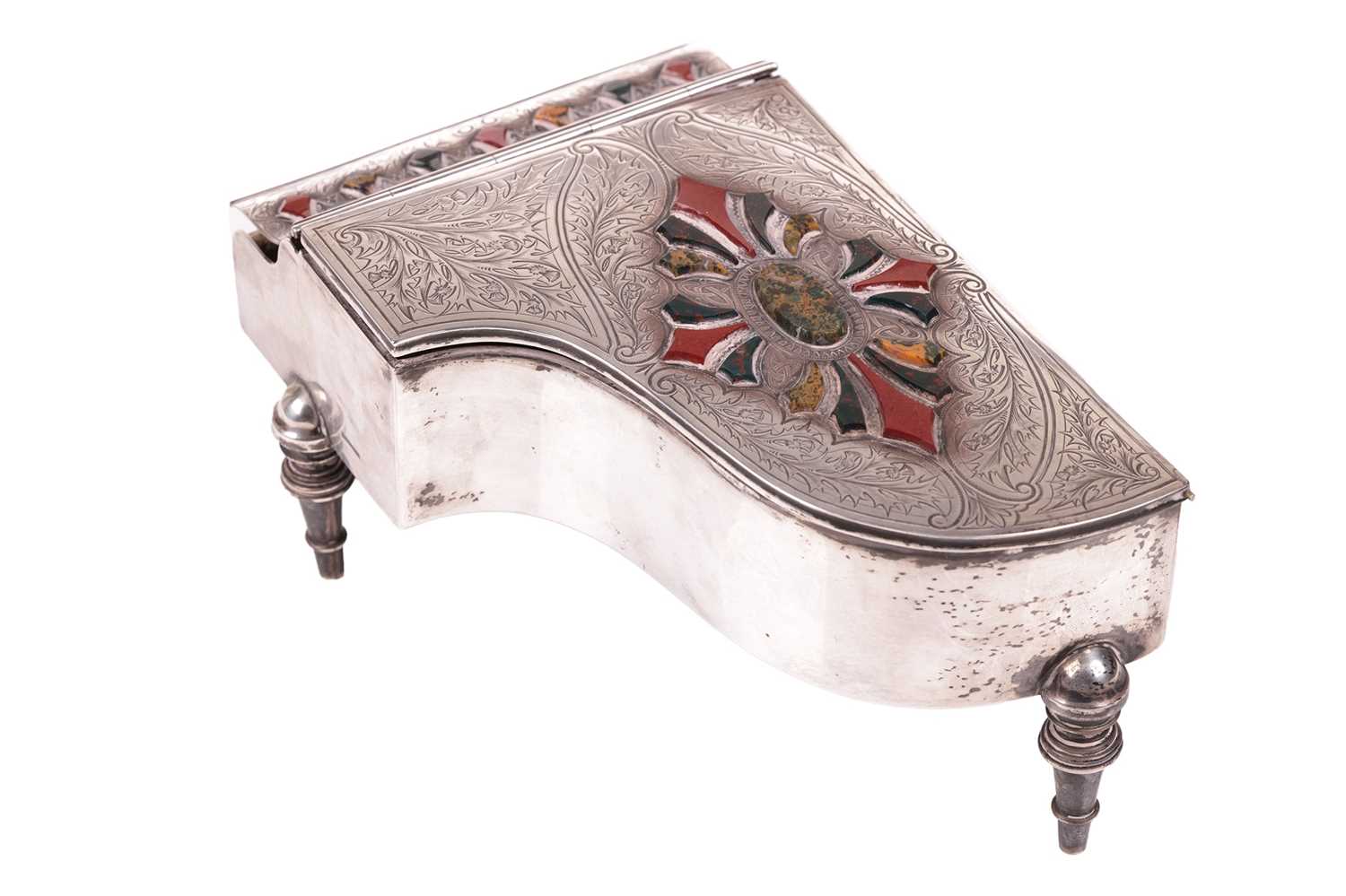 A late Victorian Scottish silver mounted jewellery box in the form of a grand piano. The lid and hin - Bild 3 aus 11