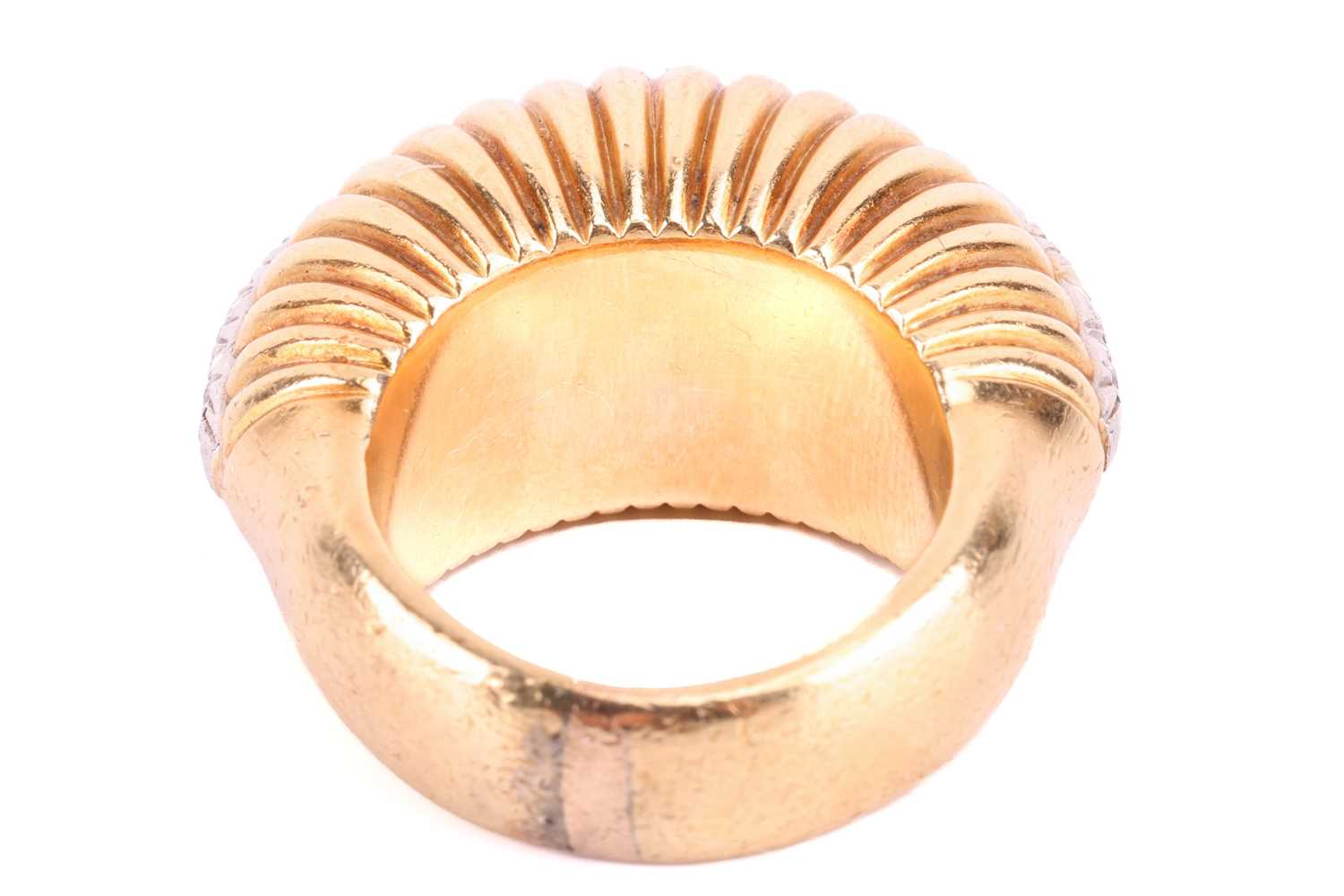 A mid-century, diamond set, bombé style dress ring; with a central band of fifteen graduated, pavé s - Image 4 of 4