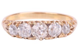 A diamond carved half hoop ring, featuring a row of old cut diamonds, with a total estimated diamond