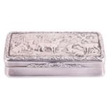 A George IV silver snuff box by Alexander J Strachan, London 1825, of rectangular form, cover portra