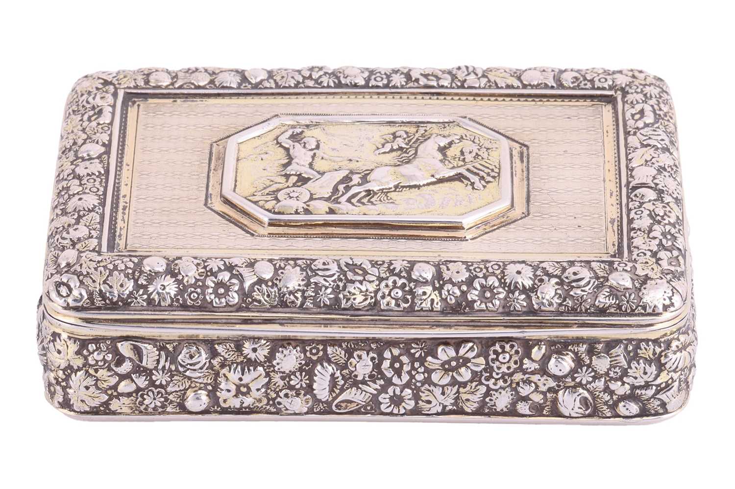 A George III silver snuff box by Daniel Hockley, London 1817, of rectangular form, cover centred wit