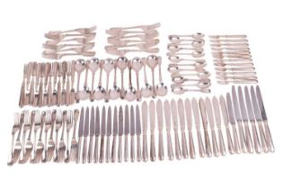 Asprey silver service for twelve place settings in the fiddle and tread pattern, composite dates,
