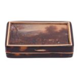 An Early 19th-century French tortoiseshell table snuff box, the hinged cover inset with a hand-paint