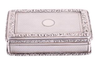 A Victorian silver snuff box by Edward Edwards, London 1845, of rectangular form, framed by chased
