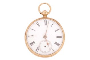 An 18ct yellow gold open-face pocket watch accompanied with a winding key; the watch featuring a key