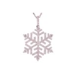A diamond snowflake pendant on chain, set throughout with round brilliant cut diamonds, with a total
