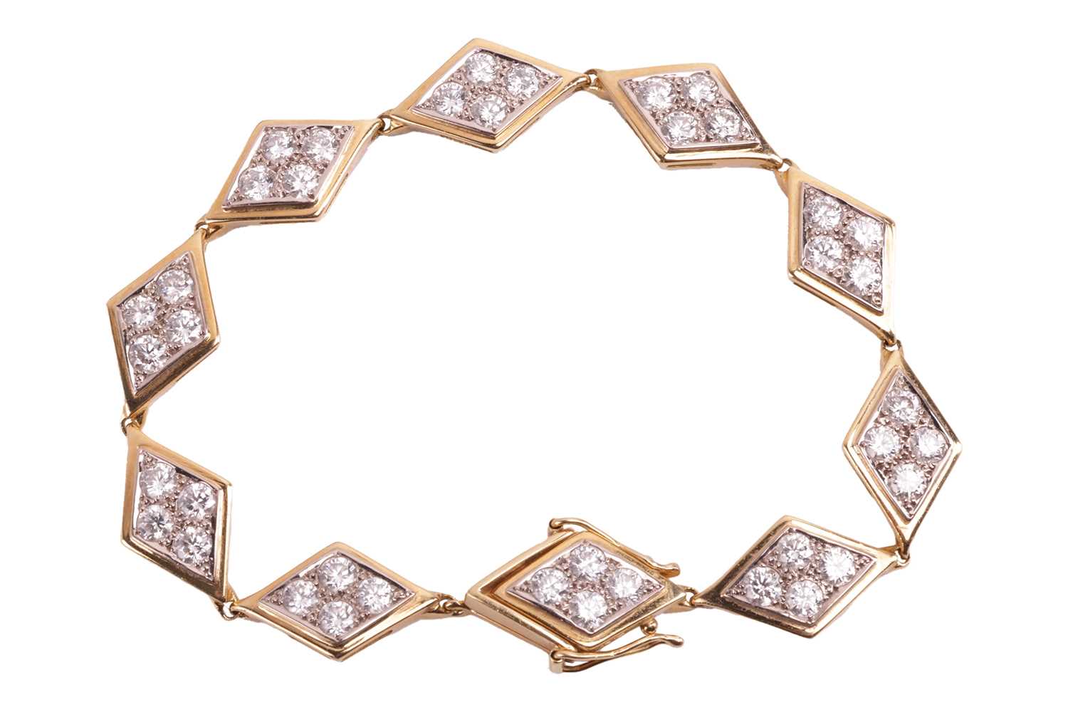 A diamond-set link bracelet in 18ct gold, comprising a series of lozenge-shaped panel links, each se - Image 2 of 5