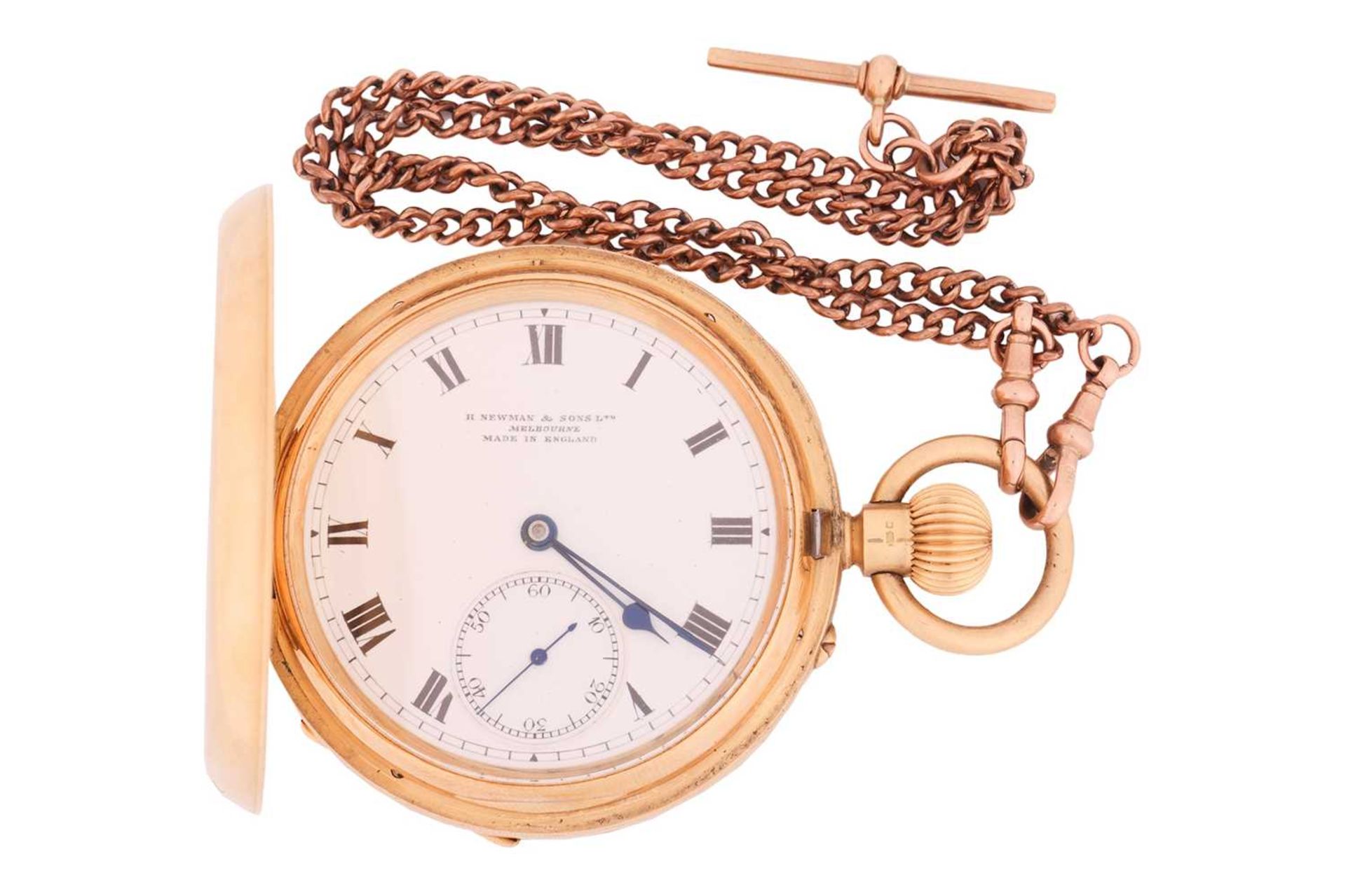 An 18ct yellow gold full hunter pocket watch together with a 9ct gold Albert chain; the pocket watch - Image 2 of 9
