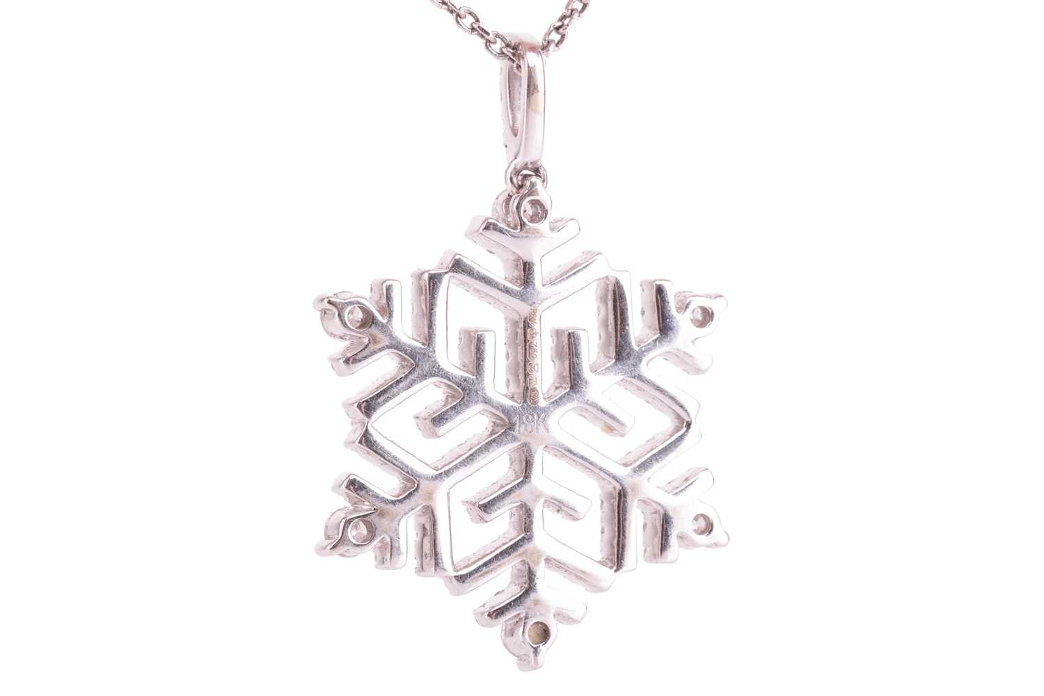 A diamond snowflake pendant on chain, set throughout with round brilliant cut diamonds, with a total - Image 2 of 2