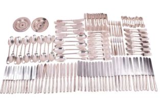 Asprey silver service for twelve place settings in the fiddle and tread pattern, composite dates,