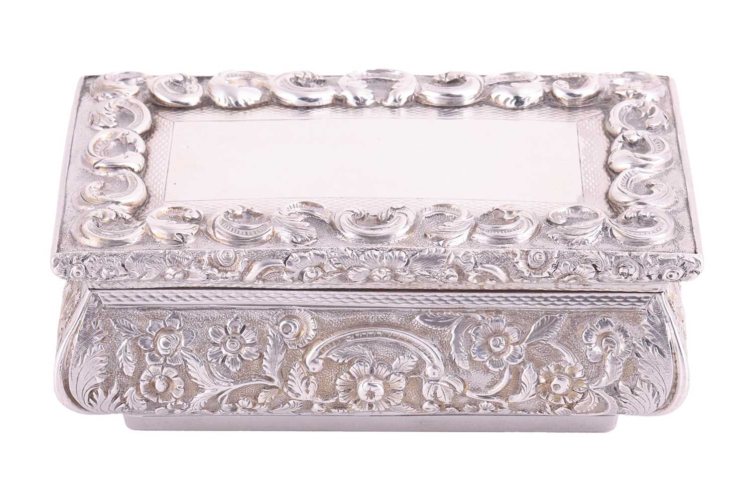 A William IV silver table snuff box by Joseph Willmore, Birmingham 1835, of rectangular form, cushio