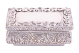 A William IV silver table snuff box by Joseph Willmore, Birmingham 1835, of rectangular form,