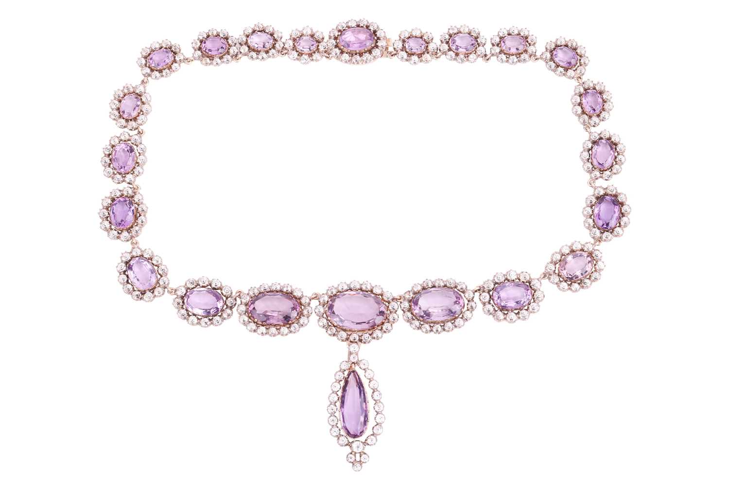 An early to mid 19th-century amethyst and rock crystal parure; comprising a necklace with detachable - Image 3 of 13
