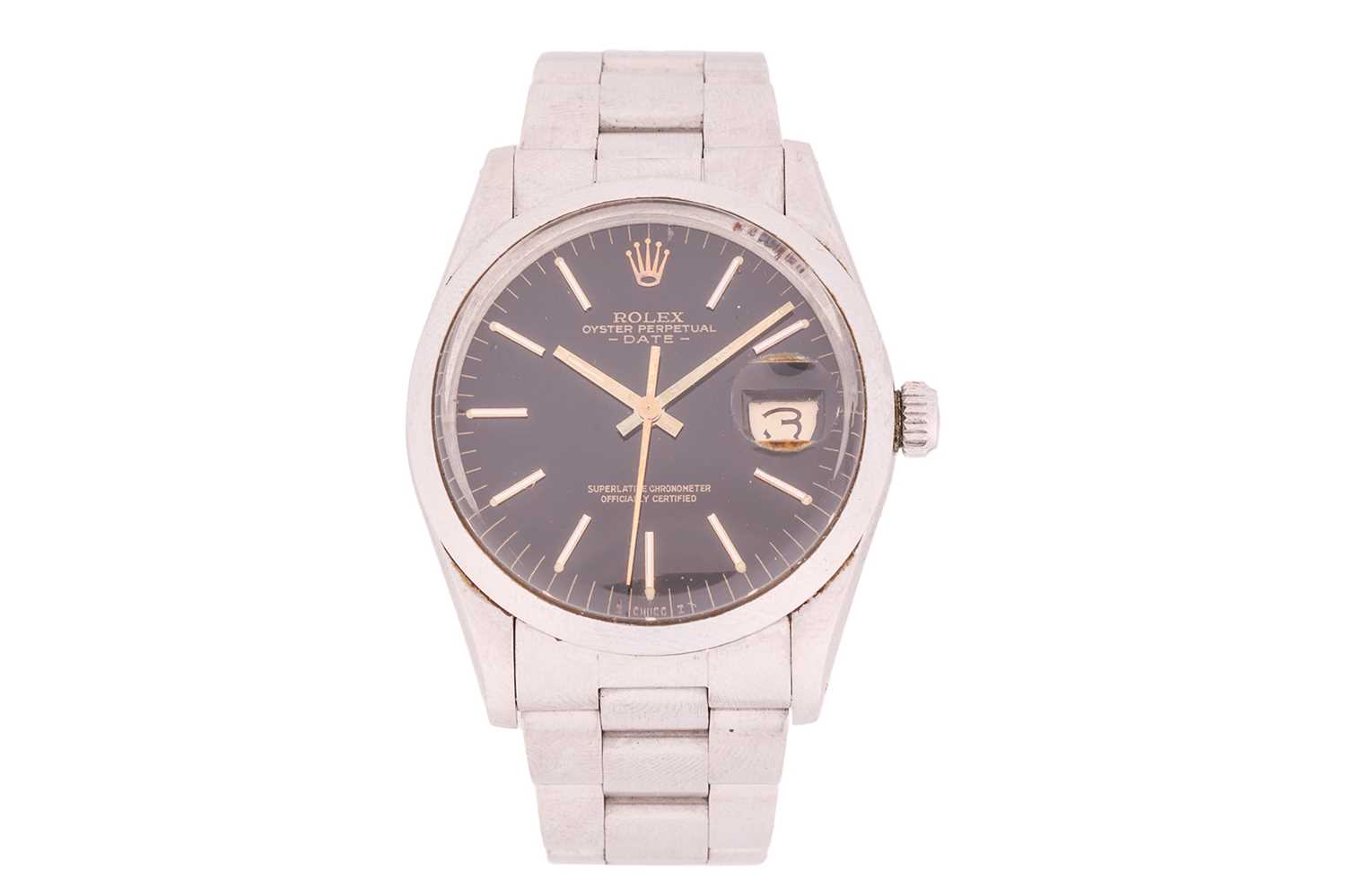 A Rolex Oyster Perpetual Date with black dial wristwatch Ref: 15000 Model: 15000 Serial: 7157952 Yea