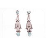 Georg Jensen - a pair of floral drop earrings set with amazonite, stylised as textured flowerheads, 