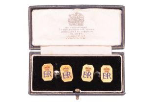 HM Queen Elizabeth II - a pair of 9ct gold and enamel Royal Presentation cufflinks of octagonal