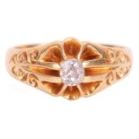 An Edwardian diamond gypsy ring in 18ct yellow gold, comprising a cushion-shaped old-cut diamond of 