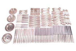 Asprey silver service for twelve place settings in the fiddle and tread pattern, composite dates,