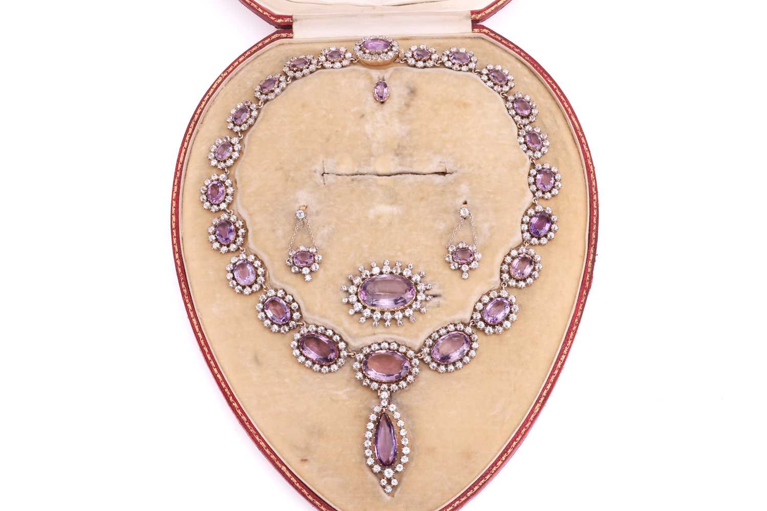 An early to mid 19th-century amethyst and rock crystal parure; comprising a necklace with detachable - Image 2 of 13