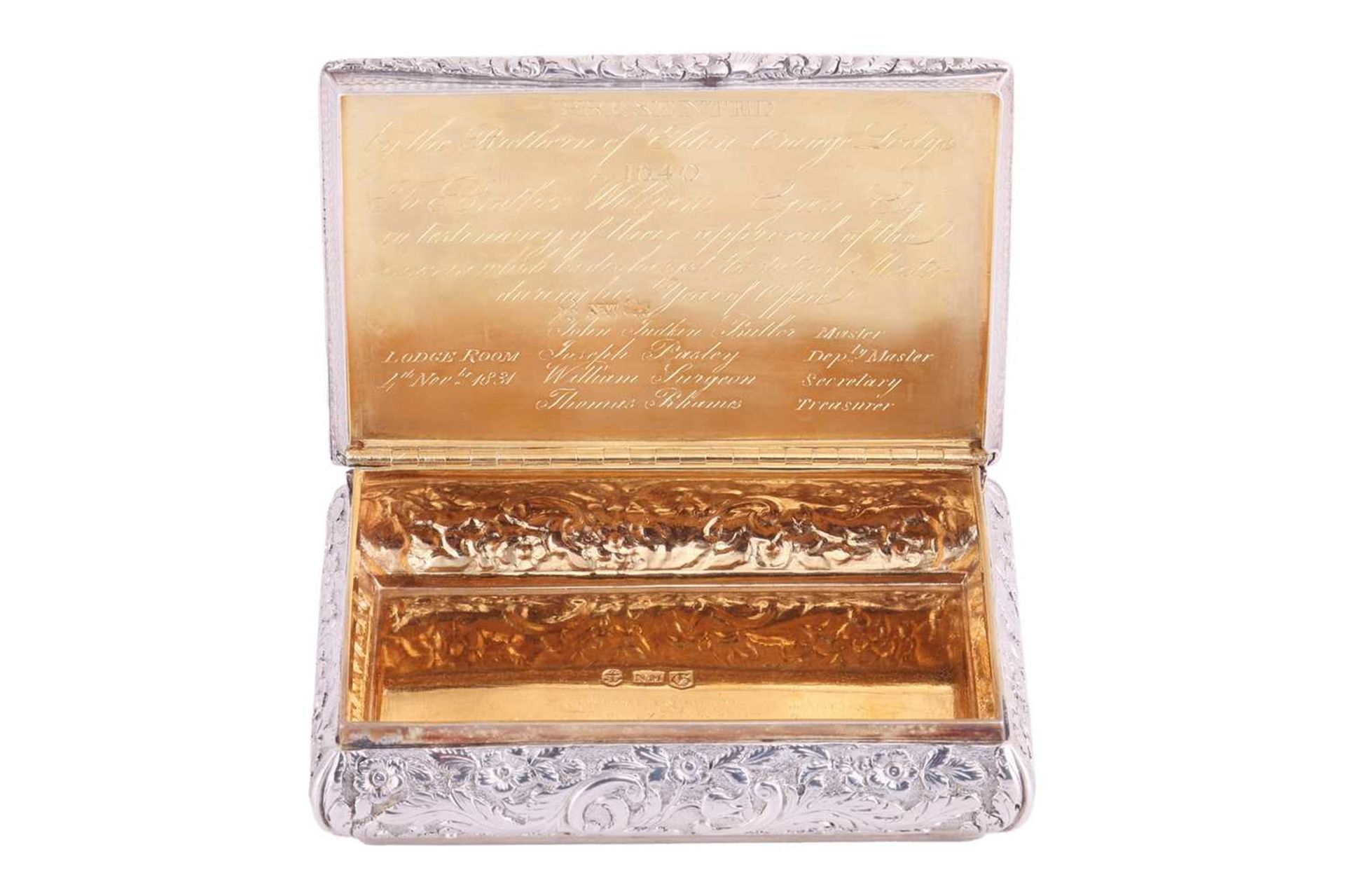 Orange Lodge Interest; a William IV silver Masonic presentation snuff box, by Nathaniel Mills, Birmi - Image 5 of 8