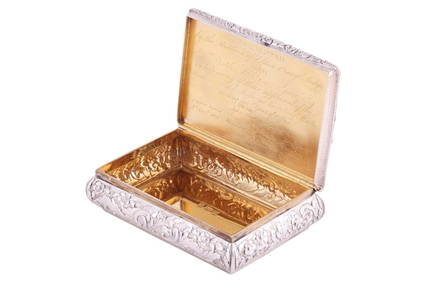 Orange Lodge Interest; a William IV silver Masonic presentation snuff box, by Nathaniel Mills, Birmi - Image 6 of 8