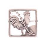 Georg Jensen - A cockerel brooch, depicting a cockerel with fern accent in a square frame, with hing