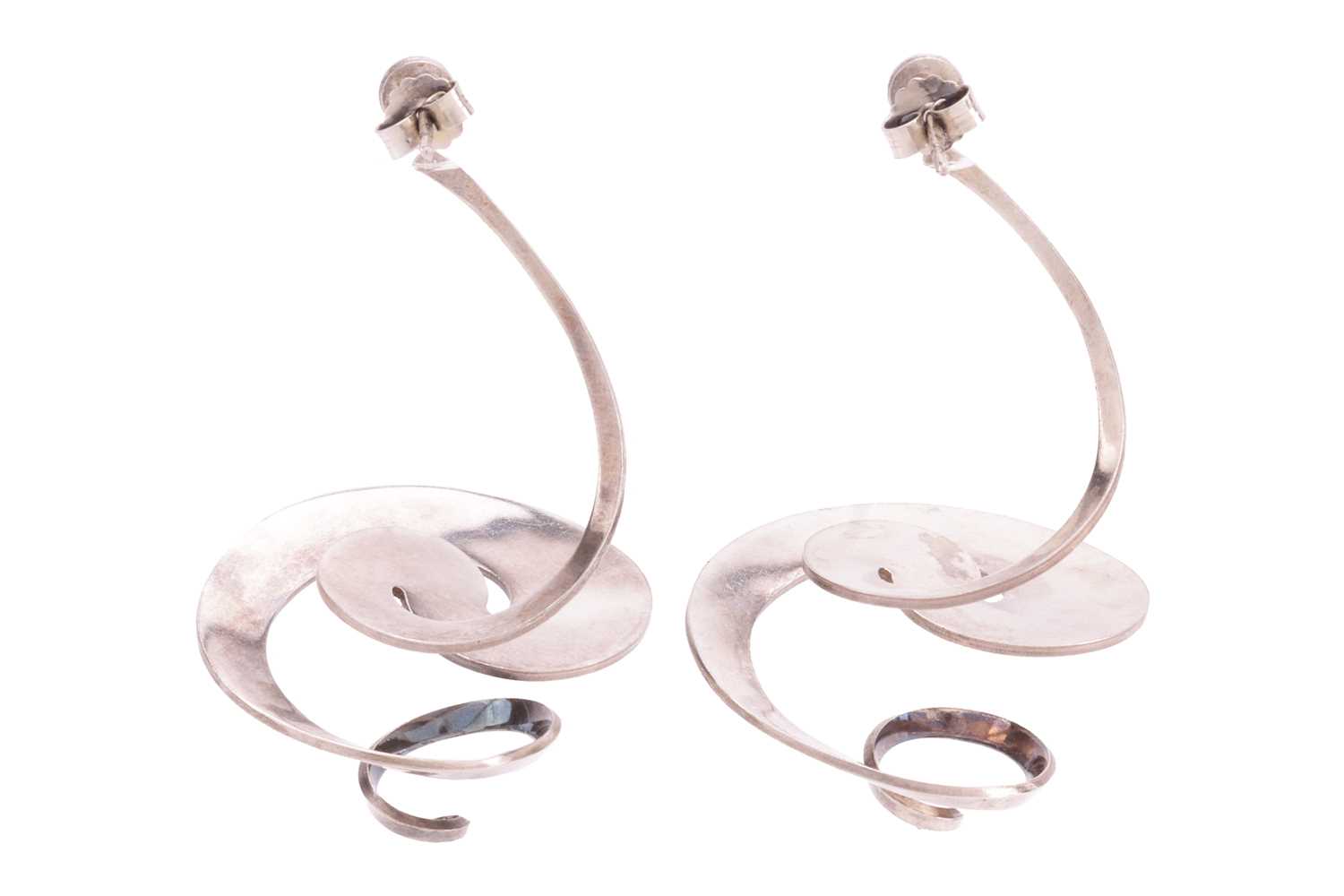 Georg Jensen - a pair of spiral drop earrings, fitted with peg and butterflies, designed by Vivianna - Image 4 of 5