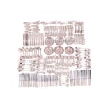 Asprey silver service for twelve place settings in the fiddle and tread pattern, composite dates, ea