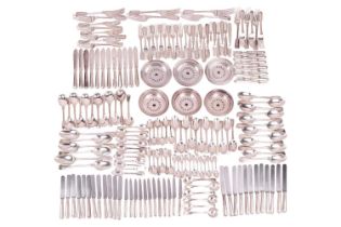 Asprey silver service for twelve place settings in the fiddle and tread pattern, composite dates, ea