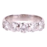 A diamond five-stone ring, set with a row of brilliant cut diamonds with a total estimated weight of