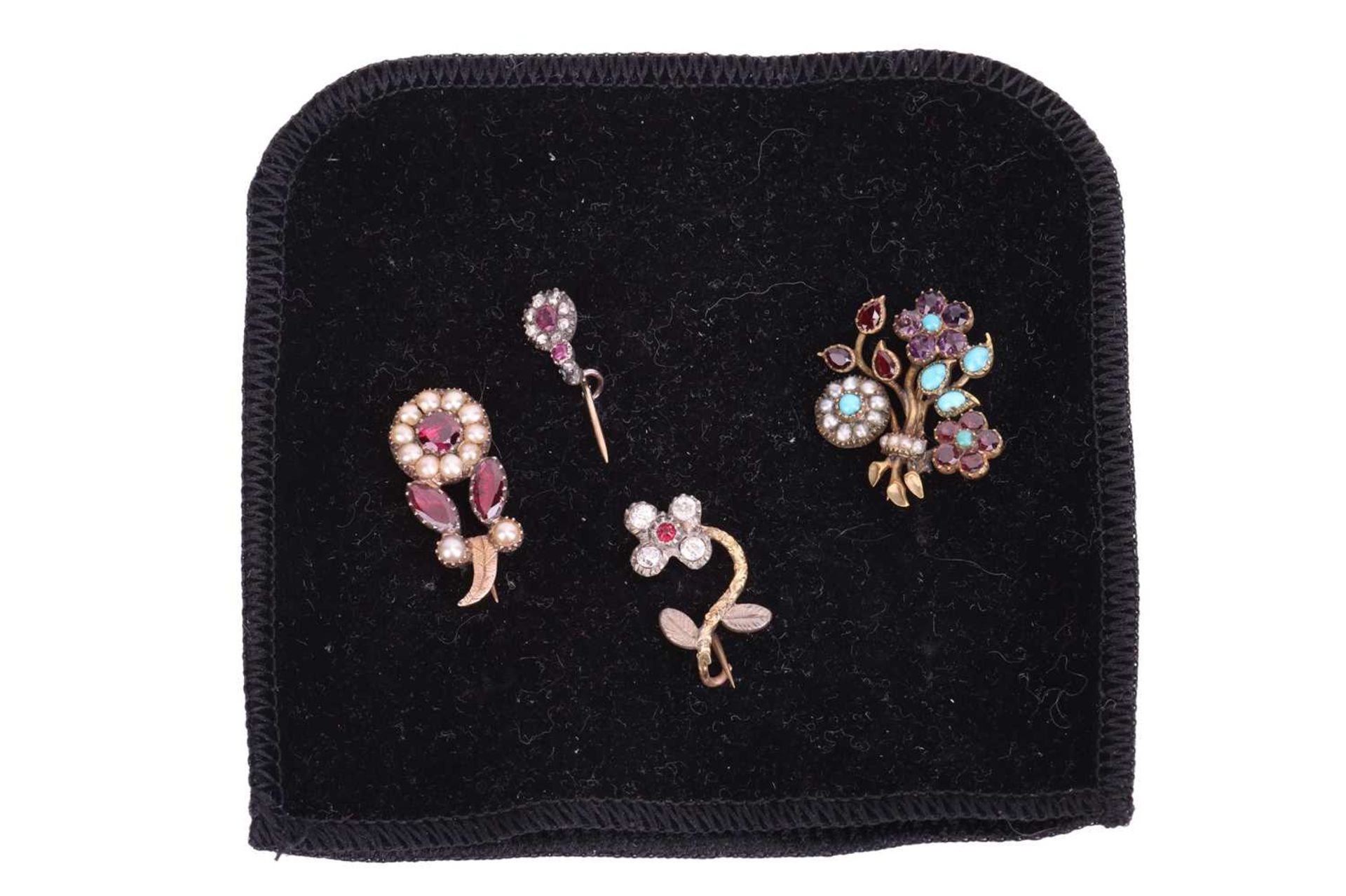 A collection of four early 19th century gem-set brooches; comprising a floral spray brooch set with  - Image 3 of 3