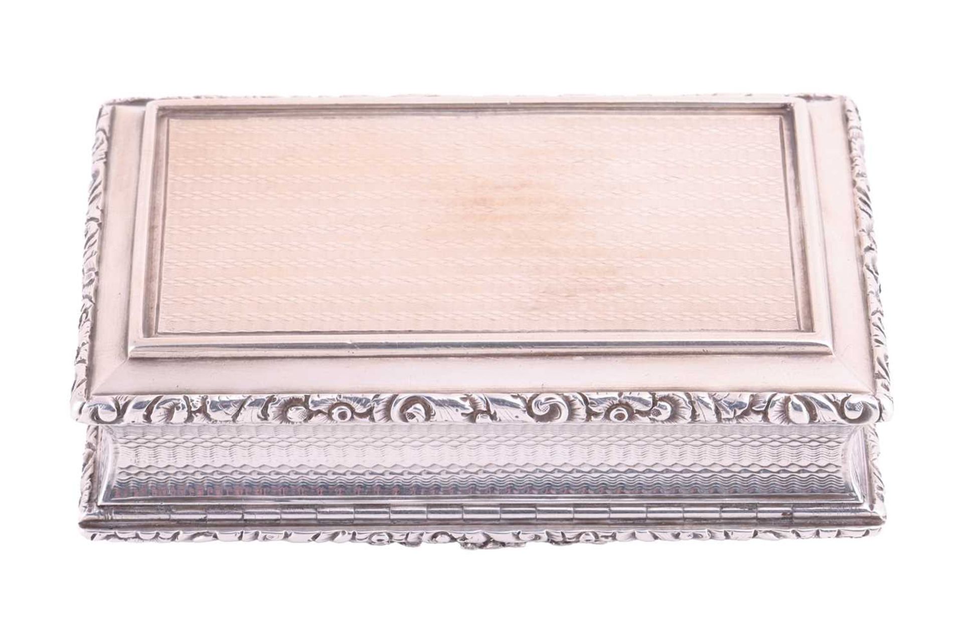 A William IV silver table snuff box by Nathaniel Mills, Birmingham 1837, of bevelled rectangular for - Image 4 of 8