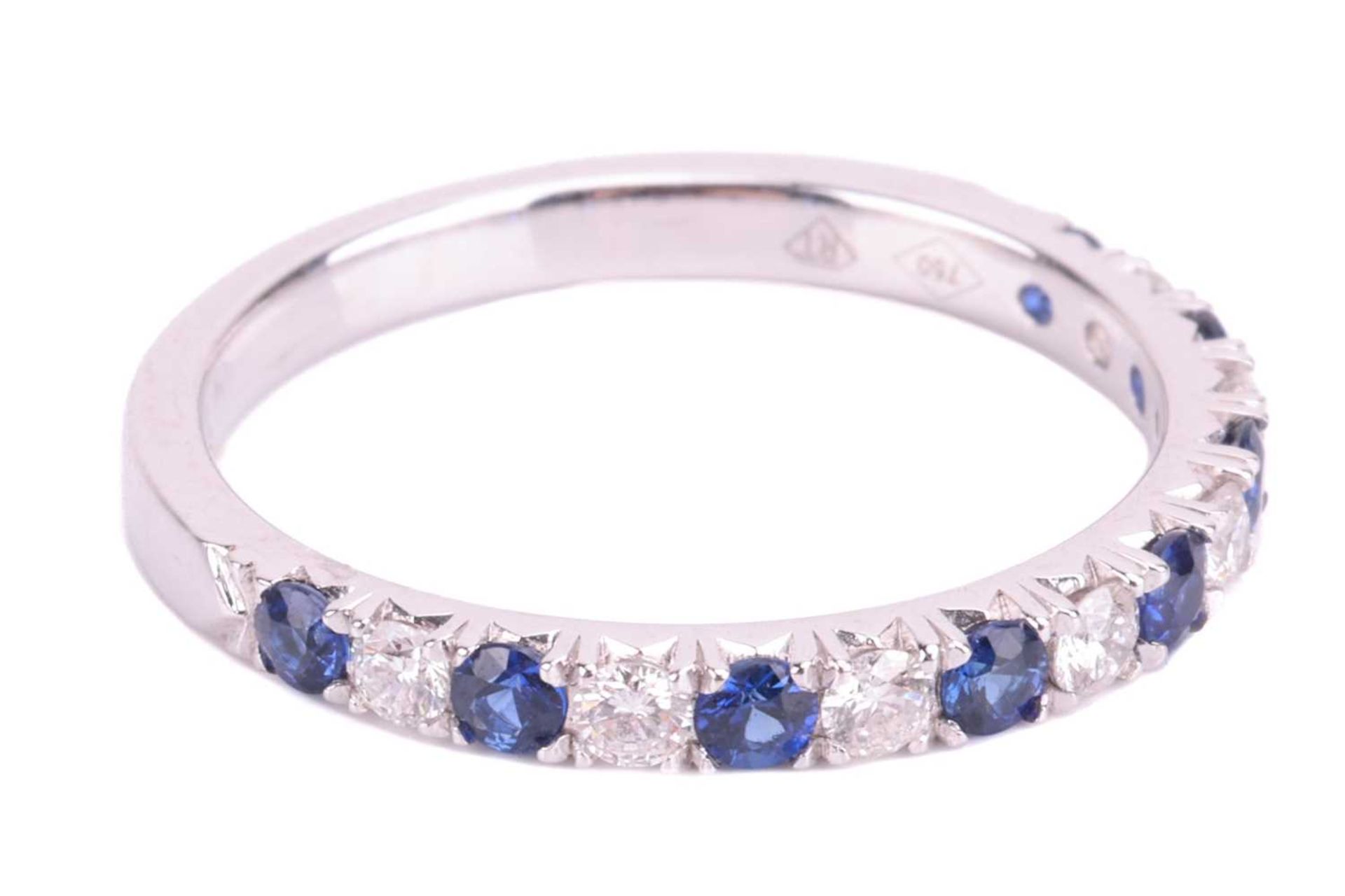 A sapphire and diamond half eternity ring in 18ct white gold, alternating with circular-cut sapphire - Image 2 of 4