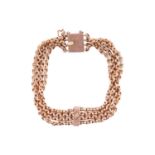 A Victorian four-row strand rose gold and diamond bracelet, the faceted links with a central contain