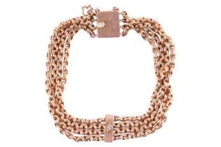 A Victorian four-row strand rose gold and diamond bracelet, the faceted links with a central