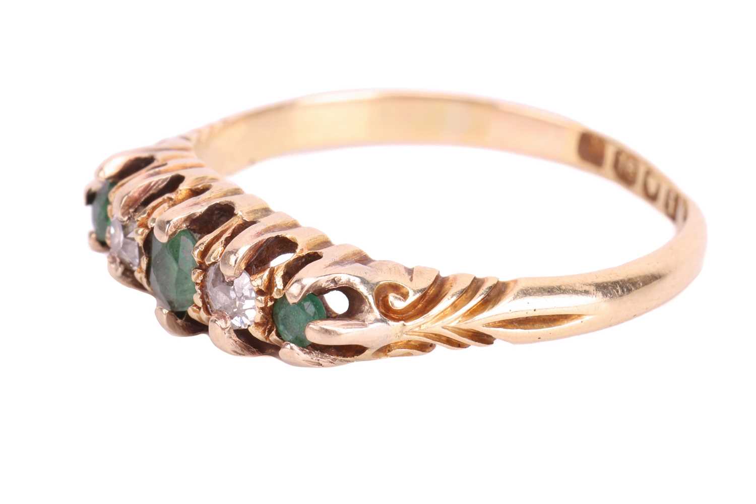 An Edwardian emerald and diamond half-hoop ring in 18ct gold, comprising three graduated circular-cu - Image 2 of 4