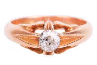 An old-cut diamond solitaire ring, featuring an old-cut diamond measuring approximately 4.6mm with