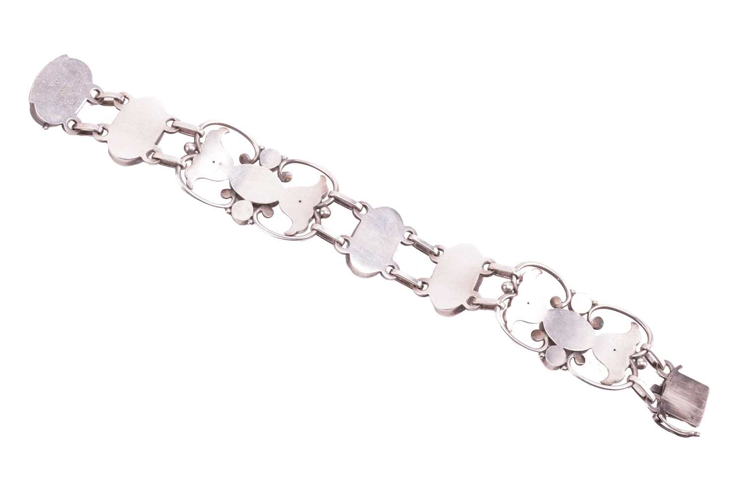 Georg Jensen - a floral link bracelet with bead details, openwork links chased and embossed with tex - Image 2 of 4