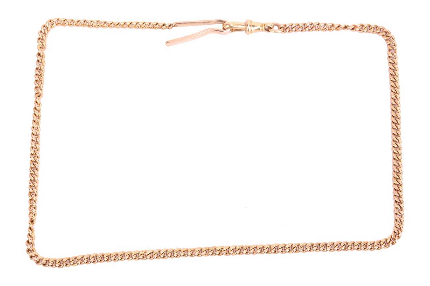 An 18ct gold fob chain, the curb link chain with hook terminal and swivel clasp, measuring 43cm in t
