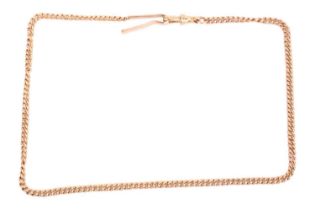 An 18ct gold fob chain, the curb link chain with hook terminal and swivel clasp, measuring 43cm in