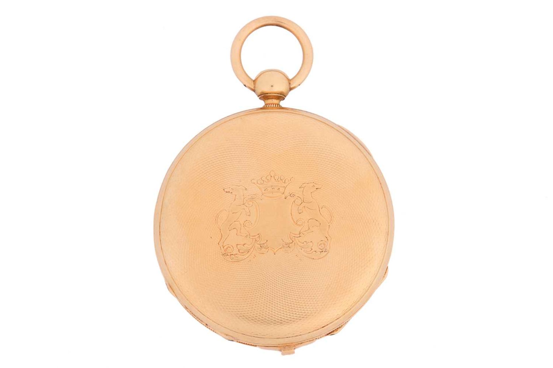 An 18ct yellow gold open-face pocket watch, featuring a key wound movement in an 18ct gold case meas - Image 3 of 5