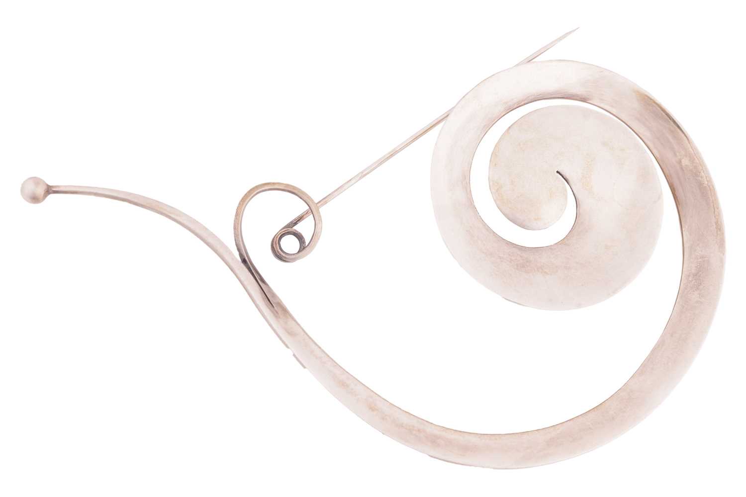 Georg Jensen - 'Pram' brooch of spiral form, designed by Vivianna Torun Bülow-Hübe, No. 392, post-19