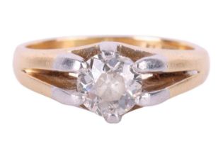 An old-cut diamond belcher ring, the diamond approximately measures 5.8 x 5.8 x 3.1 mm with an