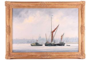 Jack Rigg (1927 - 2023), 'S.B. Dawn After the Blackwater Barge Match, Maldon 1977, signed 'J. Rigg